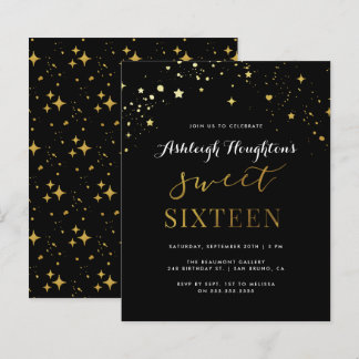 Budget Elegant Black & Gold Star Confetti Sweet 16