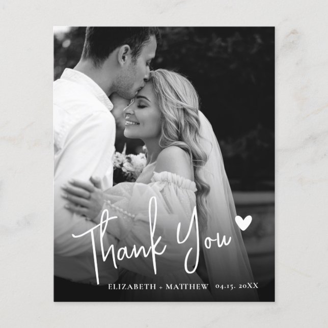 Budget Elegant Black White Photo Wedding Thank You (Vorderseite)