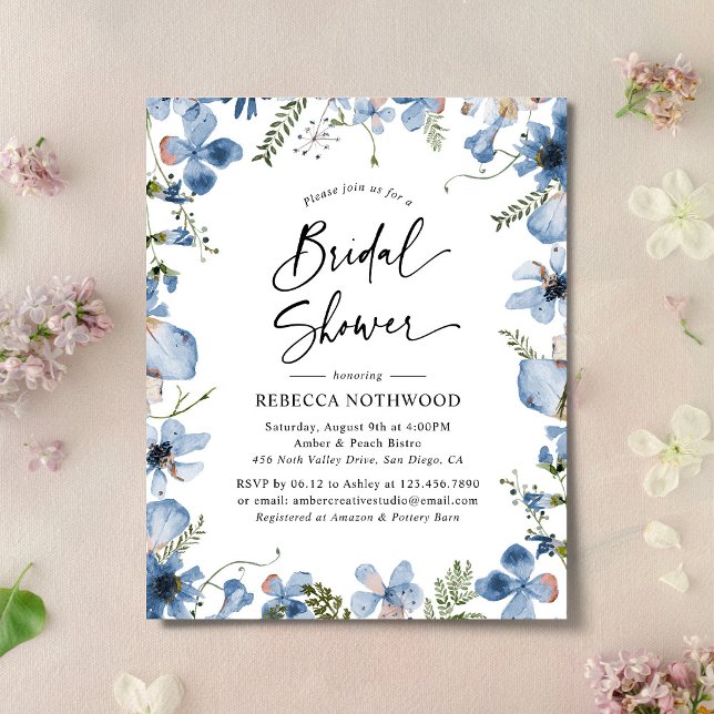 Budget Elegant Blue Boho Bridal Shower Invitation (Von Creator hochgeladen)