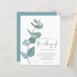 Budget Elegant Blue Eucalyptus Wedding Einladung