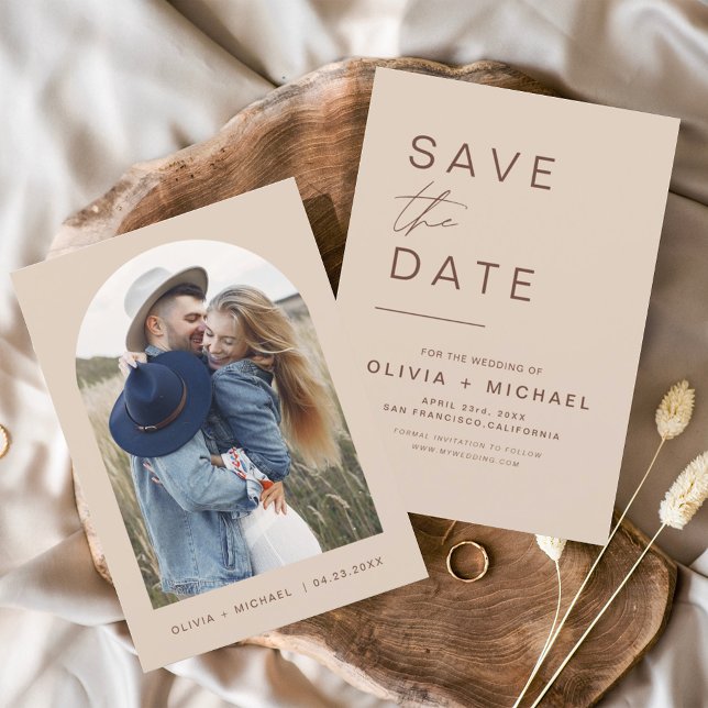 Budget Elegant Boho Save the Date Foto Minimalisti Flyer (Von Creator hochgeladen)