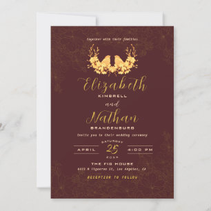 Budget Elégant Bourgogne Gold Birds Invitation de