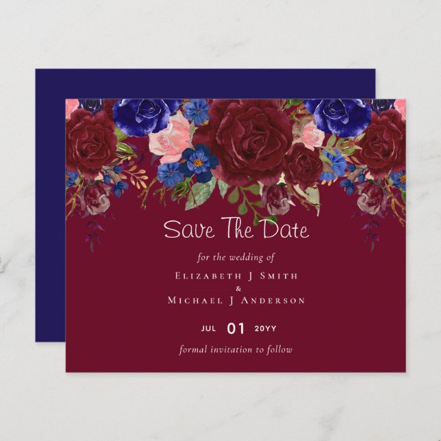 Budget Elegant Burgundy Blue Floral Wedding (Vorne/Hinten)