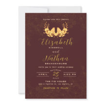 Budget Elegant Burgundy Gold Birds Wedding Einladu