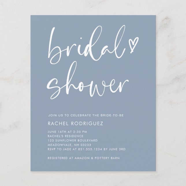Budget Elegant Dusty Blue Bridal Dusche Einladung Flyer (Vorne)