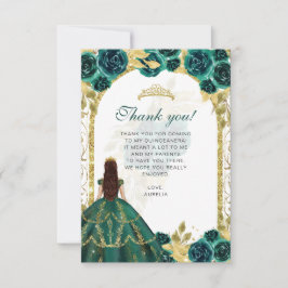 Budget Elegant Emerald Floral Foto Quinceañera Dankeskarte