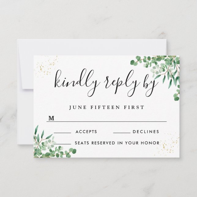 Budget Elegant Eukalyptus Verlasst Grüne Hochzeit RSVP Karte (Vorderseite)