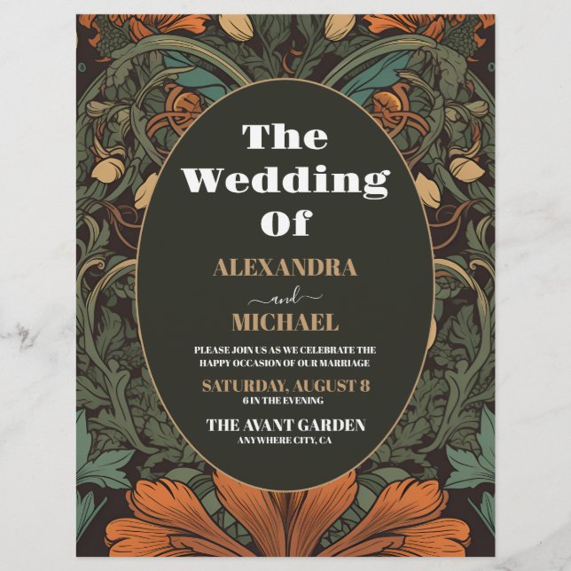 Budget Elegant Floral Art Nouveau Wedding Flyer (Vorne)