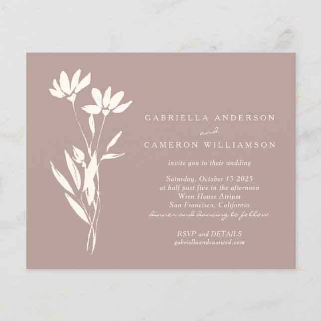 Budget Elegant Floral Dusty Mauve Wedding Einladun (Vorderseite)