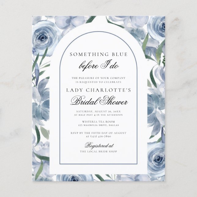 Budget Elegant Floral Etwas Blaues Brautparty Flyer (Vorne)