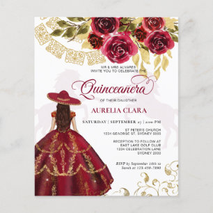 Budget Elegant Floral Ruby Rotes Pferd Quinceañera