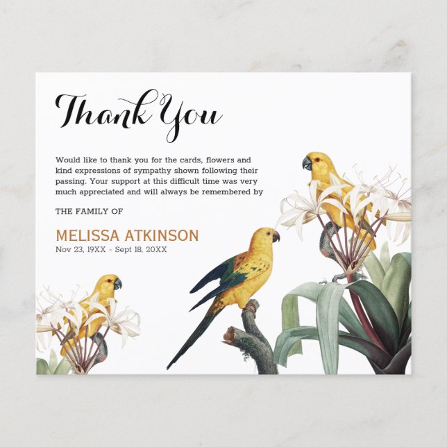 Budget Elegant Gelben Vögel Beerdigung Danke (Vorderseite)