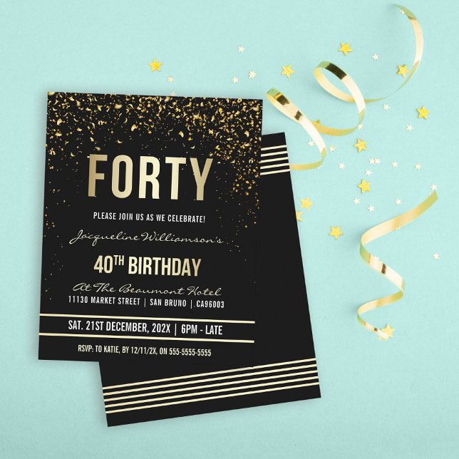 Budget Elegant Gold Confetti 40. Geburtstag Party (Von Creator hochgeladen)
