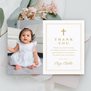 Budget Elegant Gold Cross Foto Taufe Vielen Dank Postkarte
