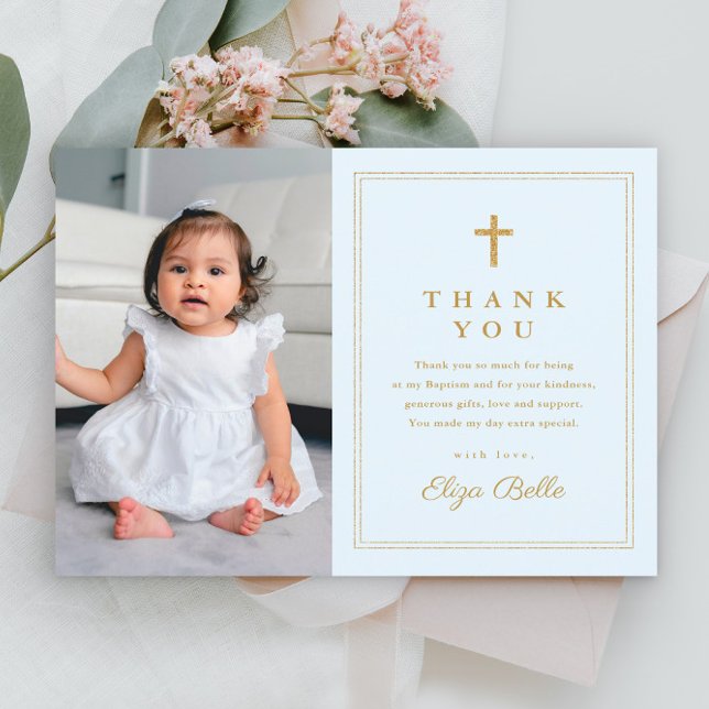 Budget Elegant Gold Cross Foto Taufe Vielen Dank Postkarte (Von Creator hochgeladen)