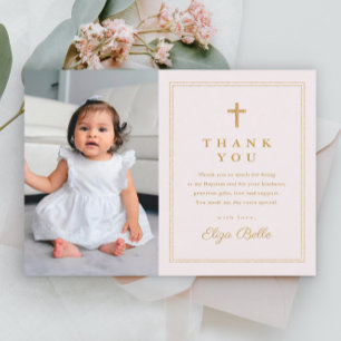 Budget Elegant Gold Cross Foto Taufe Vielen Dank Postkarte