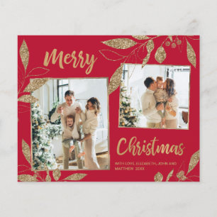 Budget Elegant Gold Feuilles 2 Photo Carte de Noël