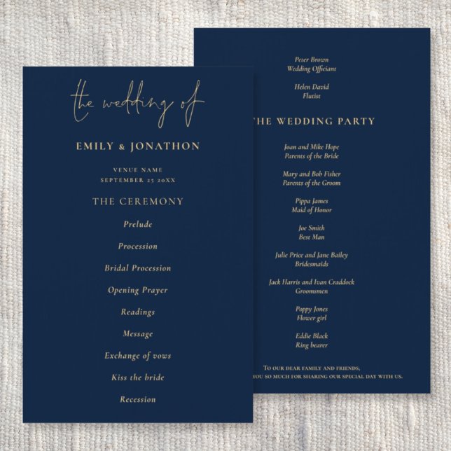 Budget Elegant Gold Marine Blue Wedding Programme (Créateur téléchargé)