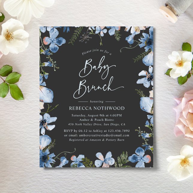 Budget Elegant Gray Blue Baby Brunch Einladung (Von Creator hochgeladen)