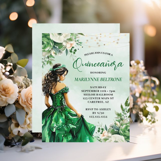 Budget Elegant Green Floral Prinzessin Quinceañera (Von Creator hochgeladen)