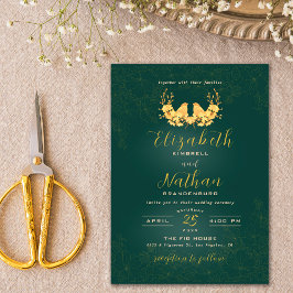 Budget Elegant Green Gold Birds Invitation de mari