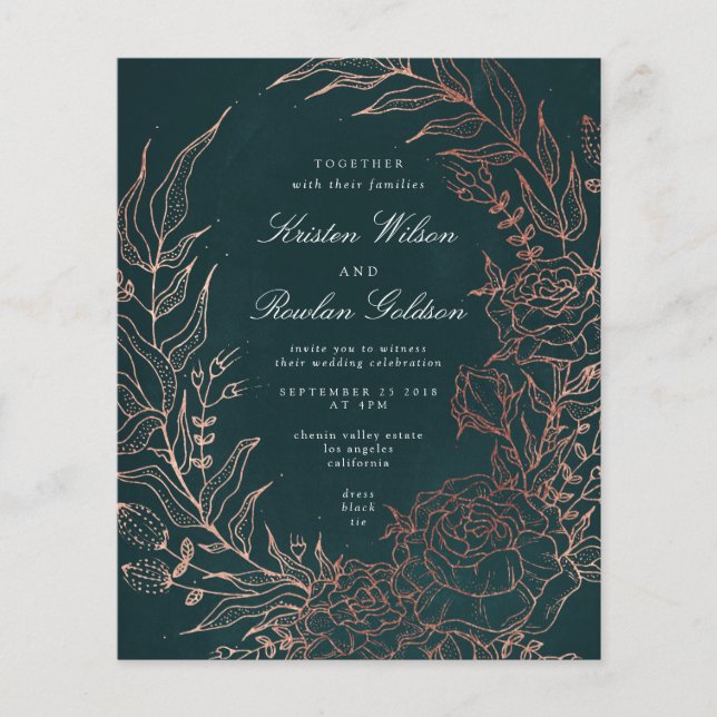 Budget Elegant Green Wreath Bronze Wedding Einladu (Vorderseite)