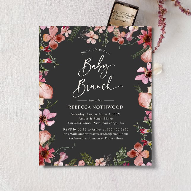 Budget Elegant Grey Peach Baby Brunch Invitation (Von Creator hochgeladen)