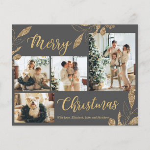 Budget Elegant Gris Gold Photo Carte de Noël