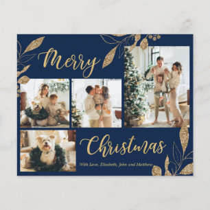 Budget Elegant Marine Blue Gold Photo Carte de Noë