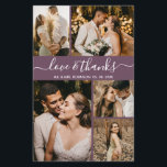 Budget Elegant Mauve Foto Hochzeit Danke Flyer<br><div class="desc">Budget Elegant Mauve Script Wedding 5 Foto Collage Danke personalisiert günstige günstige Flyer. Moderne Hochzeit danke Ihnen Vorlage mit fünf (5) Foto auf der Vorderseite und ein (1) Foto auf der Rückseite. Auf der Vorderseite des Papiers "Liebe und Dank" Typografie-Skript in einem Wirblen handgeschriebenen Schriftart in weiß auf violett oder...</div>