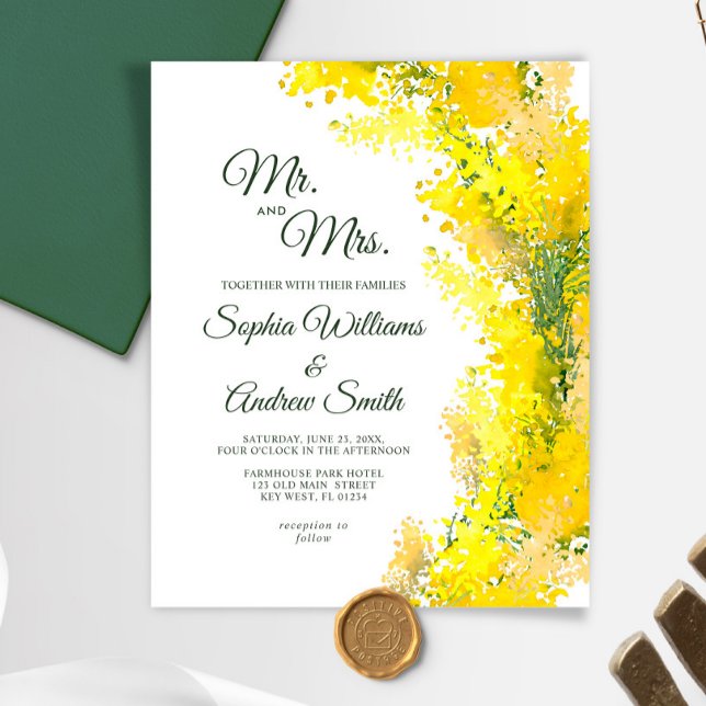 Budget Elegant Mimosa Floral Wedding Einladung (Von Creator hochgeladen)