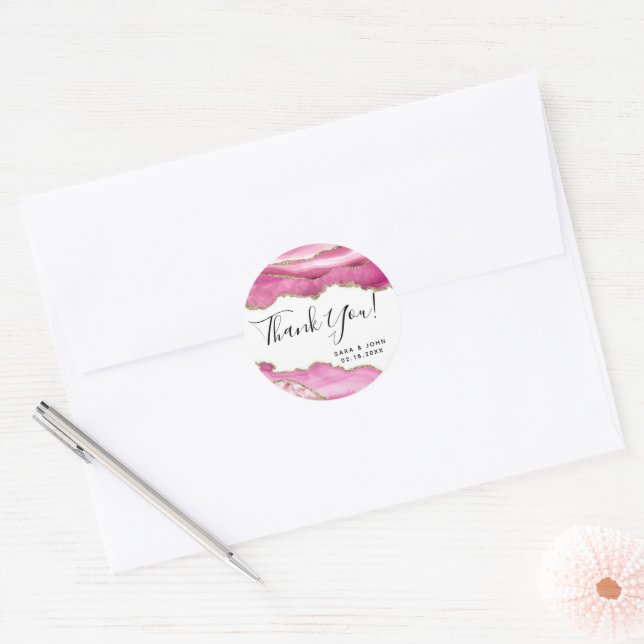Budget Elegant Pink Agate Vielen Dank Runder Aufkleber (Umschlag)
