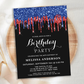 Budget Elegant Red Blue Glitzer Patriotic Geburtst