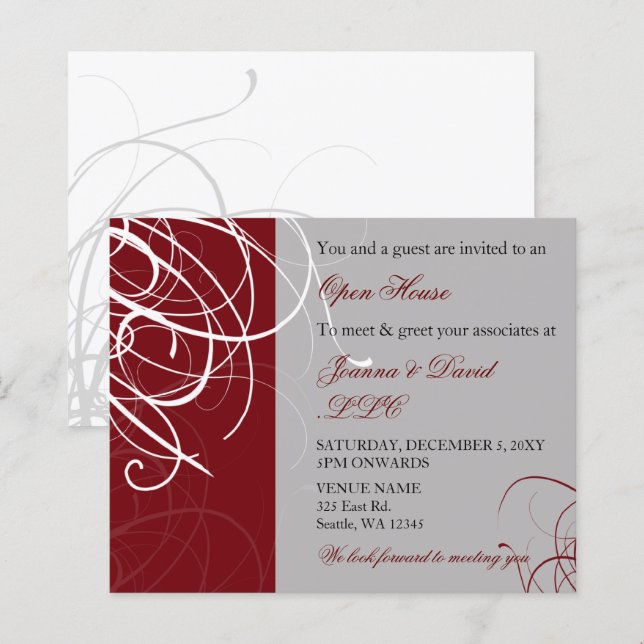 Budget Elegant Red Gray Corporate Party Einladung (Vorne/Hinten)