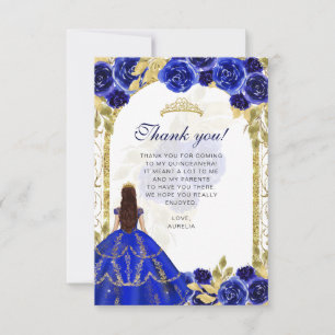 Budget Elegant Royal Blue Floral Foto Quinceañera Dankeskarte