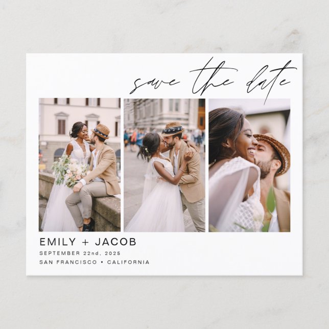 Budget Elegant Save the Date 3 Foto Einladung Flyer (Vorne)