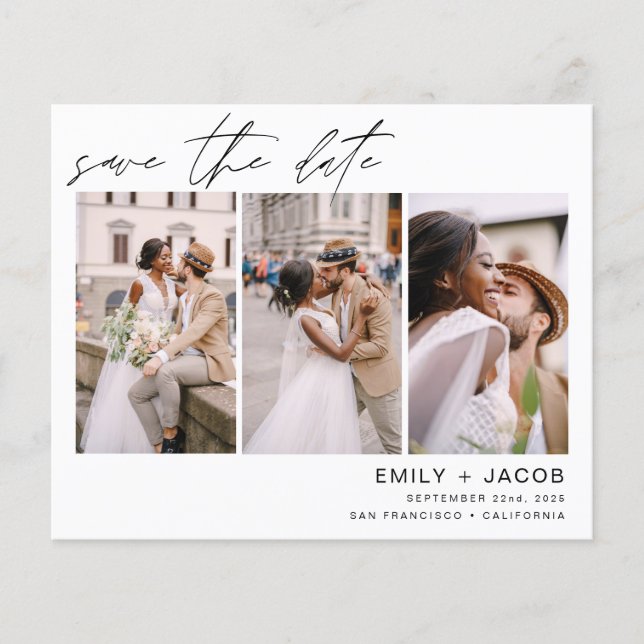 Budget Elegant Save the Date 3 Foto Einladungen Flyer (Vorne)