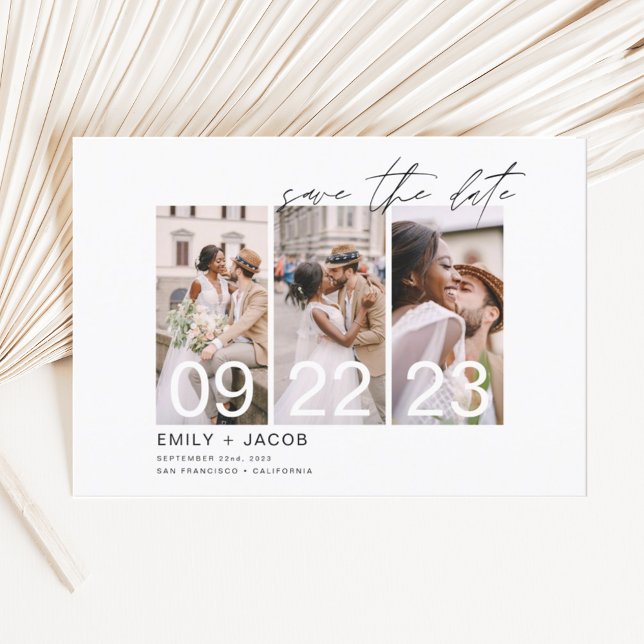 Budget Elegant Save the Date 3 Foto Einladungen Flyer (Von Creator hochgeladen)