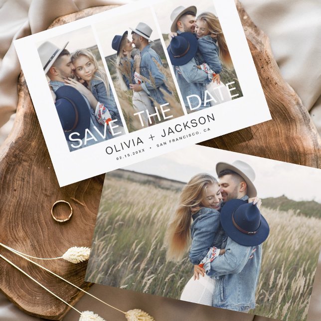 Budget Elegant Save the Date 4 Foto White (Von Creator hochgeladen)