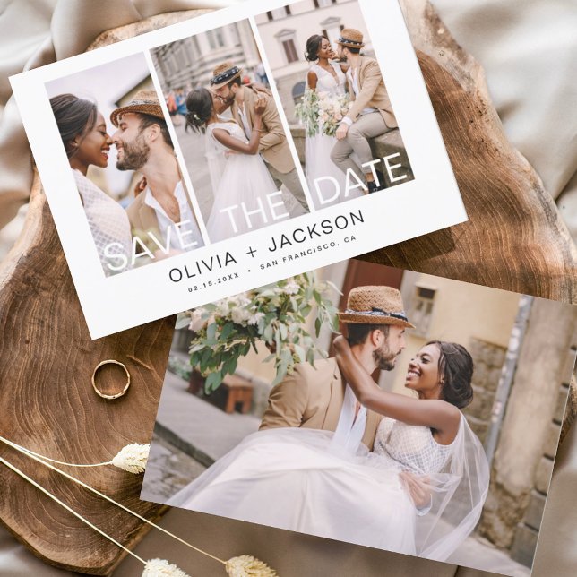 Budget Elegant Save the Date 4 Foto White Flyer (Von Creator hochgeladen)