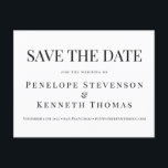 Budget Elegant Save the Date Schwarz-weiß Postkarte<br><div class="desc">Klassische klassische Schwarz-Weiß-Typografie-Hochzeit Sichern Sie das Datum Postkarte</div>
