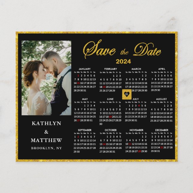 Budget Elegant Script 2024 Kalender Save the Date Flyer (Vorne)