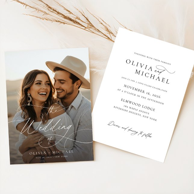 Budget Elegant Script Boho Photo Wedding Invites (Von Creator hochgeladen)