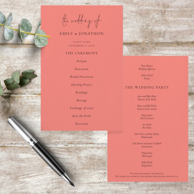 Budget Elegant Script Coral Rose Wedding Program (Von Creator hochgeladen)