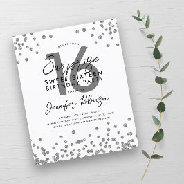 Budget Elegant Silver Confetti Sweet 16 Einladung