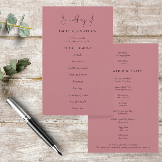 Budget Elegant Text Dusty Rose Wedding Program (Von Creator hochgeladen)