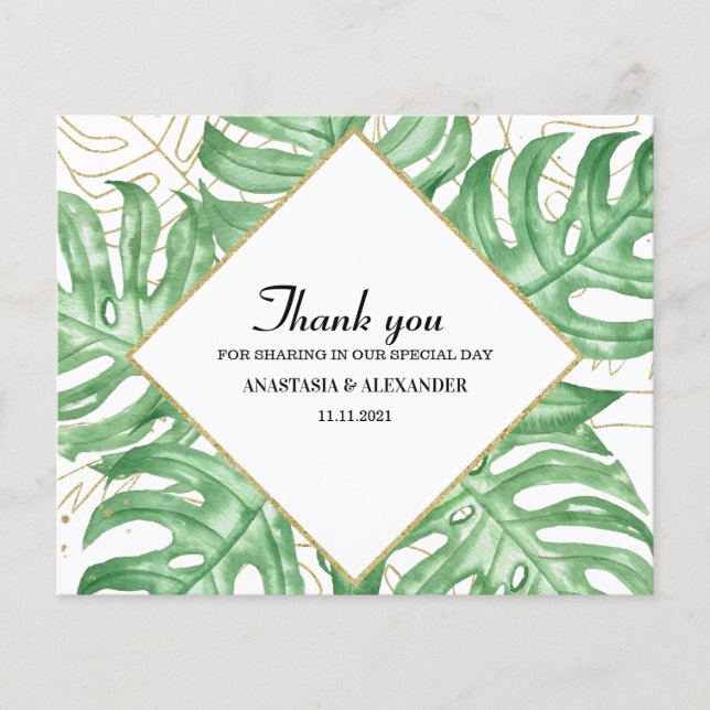 Budget Elegant Tropical Wedding Dankeschön Karte. Flyer (Vorne)