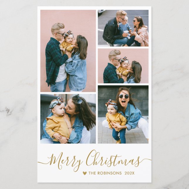 Budget Elegante 5 Foto Collage Weihnachtskarte (Vorderseite)