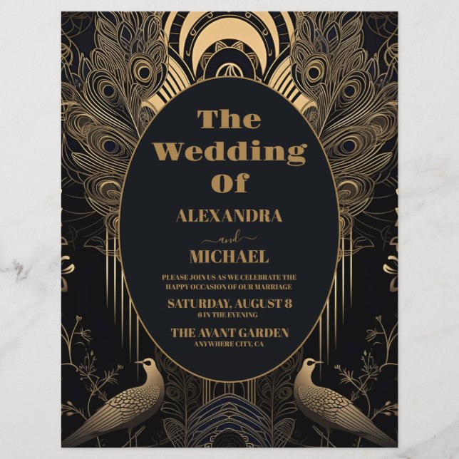 Budget Elegante Art-Déco-Hochzeit Flyer (Vorne)