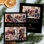 Budget Elegante Black Gold 5 Foto Weihnachtskarte<br><div class="desc">Budget Einfach Moderne Elegante Kalligrafie Schwarz und Gold 5 Foto Collage Frohe Weihnachts Script Holiday Card. Dieses festliche, minimalistische, fünf (5) Foto Feiertage Grußkarte Vorlage zeigt eine hübsche Gitter Foto Collage und sagt "Frohe Weihnachten"! Der Grußtext "Frohe Weihnachten" ist in einer wunderschönen Hand geschrieben, die Wirble Swash-Schwanz-Schriftart-Skript in Gold auf...</div>